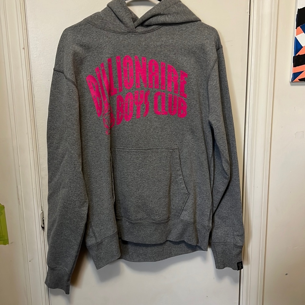 Billionaire boys club grey hoodie with pink logo
